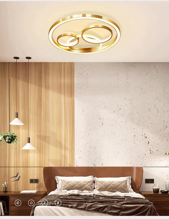 Light Luxury Round Bedroom Lamp Room Warm Romantic Modern Minimalist Bright Super Gold Aluminum Led