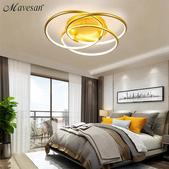 Gold Color Round Led Ceiling Light For Study Room Bedroom Luminarias Para Teto Lamp Indoor Home