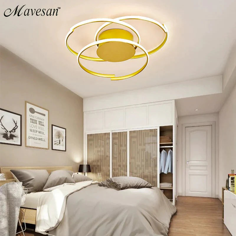 Gold Color Round Led Ceiling Light For Study Room Bedroom Luminarias Para Teto Lamp Indoor Home