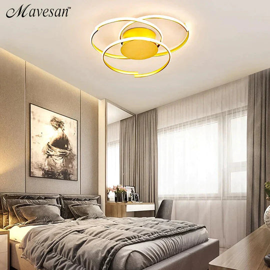 Gold Color Round Led Ceiling Light For Study Room Bedroom Luminarias Para Teto Lamp Indoor Home