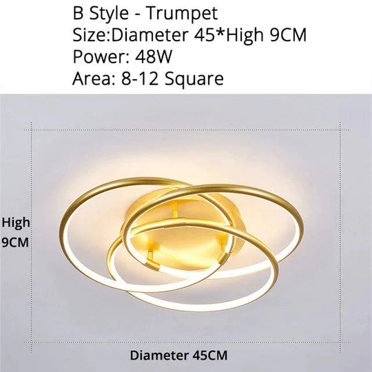 Gold Color Round Led Ceiling Light For Study Room Bedroom Luminarias Para Teto Lamp Indoor Home