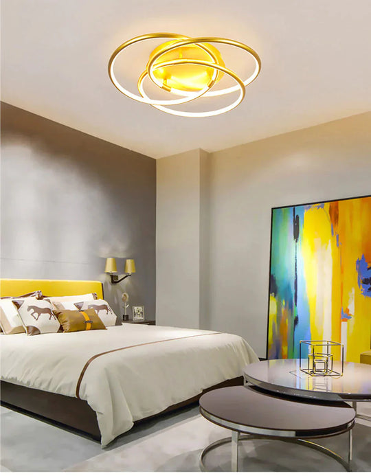 Gold Color Round Led Ceiling Light For Study Room Bedroom Luminarias Para Teto Lamp Indoor Home