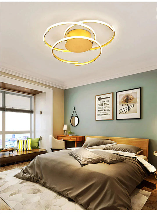 Gold Color Round Led Ceiling Light For Study Room Bedroom Luminarias Para Teto Lamp Indoor Home