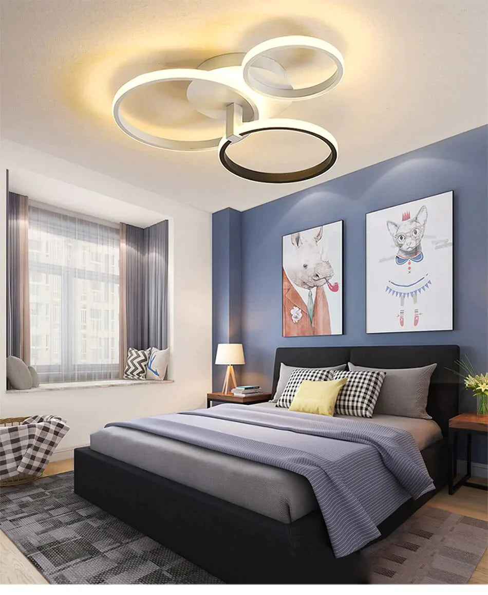 Grey Color Round Led Pendant Lights For Bedroom Home Modern Lamp Fixtures Lustre Plafonnier