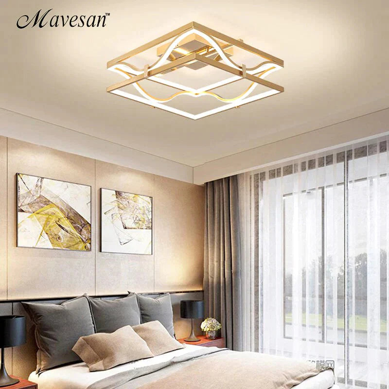 Led Ceiling Lights Gold Body Round/Square For Bedroom Support Remote Control Led Lamps