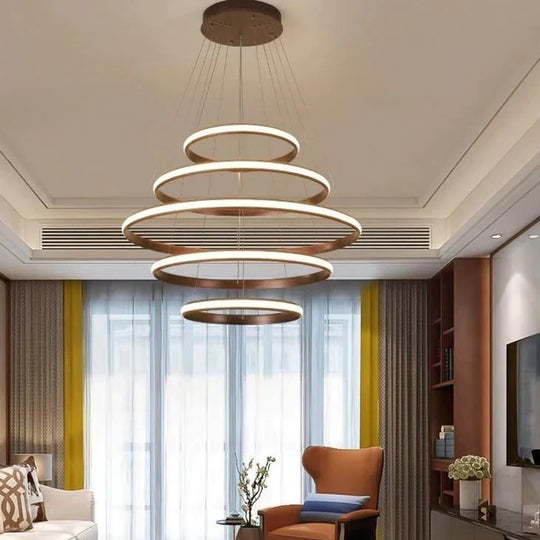 Led Pendant Lights Living Room Dining Modern Black White Golden Coffee Rings Aluminum Body Ceiling