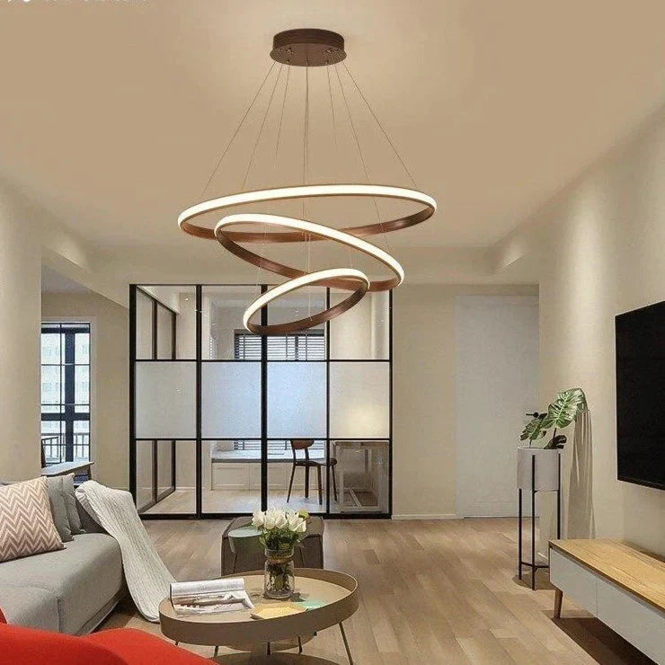 Led Pendant Lights Living Room Dining Modern Black White Golden Coffee Rings Aluminum Body Ceiling