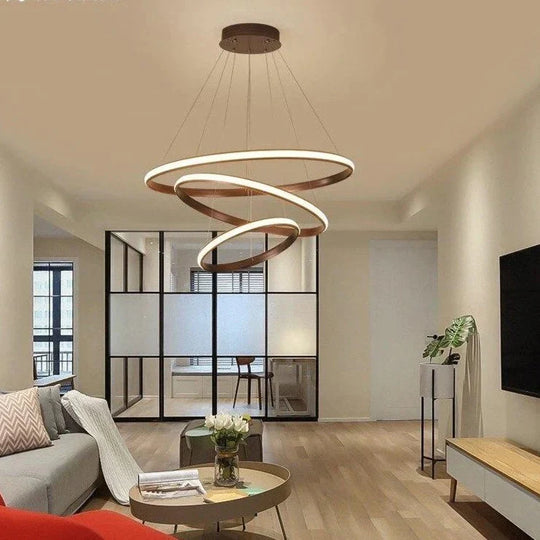 Led Pendant Lights Living Room Dining Modern Black White Golden Coffee Rings Aluminum Body Ceiling