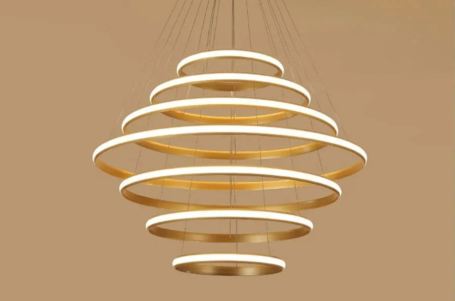 Led Pendant Lights Living Room Dining Modern Black White Golden Coffee Rings Aluminum Body Ceiling