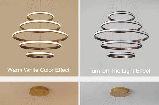 Led Pendant Lights Living Room Dining Modern Black White Golden Coffee Rings Aluminum Body Ceiling