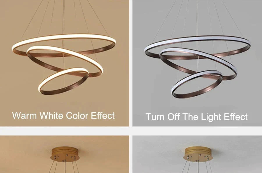 Led Pendant Lights Living Room Dining Modern Black White Golden Coffee Rings Aluminum Body Ceiling