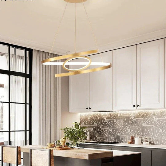 Gold Led Pendant Lights For Kitchen Aluminum Silica Suspension Hanging Cord Lamp Dinning Room