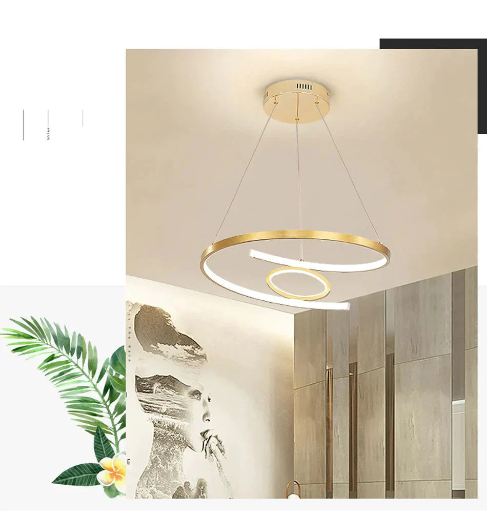 Gold Led Pendant Lights For Kitchen Aluminum Silica Suspension Hanging Cord Lamp Dinning Room