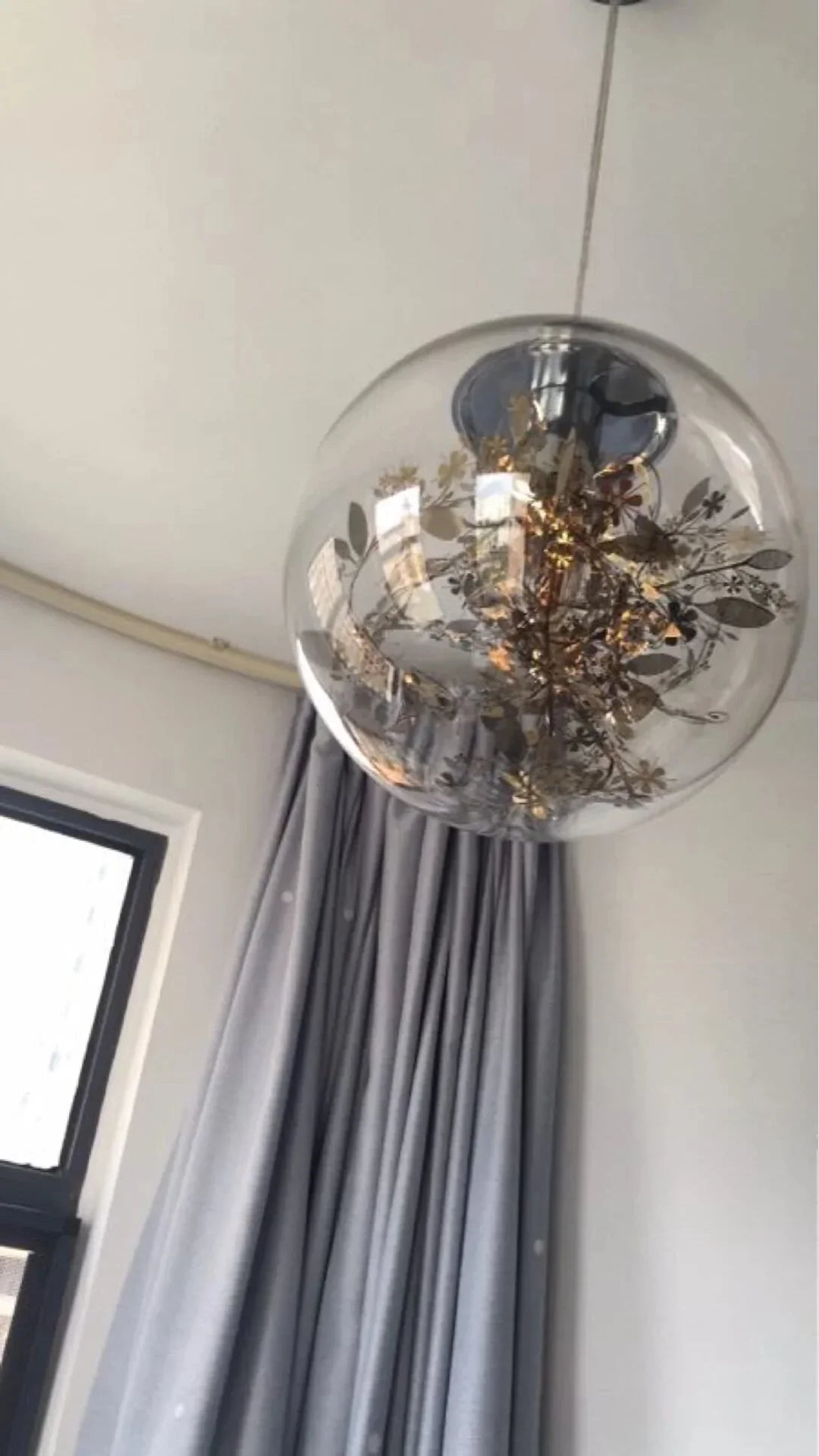 Modern Pendant Light Glass Ball Lamp With Metal Leaf Flower Kitchen Bedside Hanging Suspension