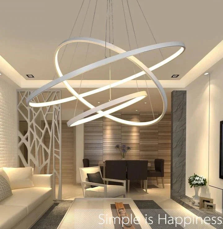 Modern Pendant Lamp Hanging Light Living Room Dining Shop Decoration Large Ring Acrylic White Frame