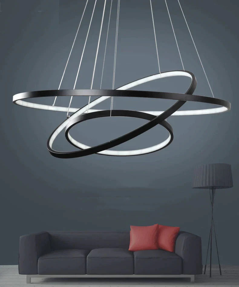 Modern Pendant Lamp Hanging Light Living Room Dining Shop Decoration Large Ring Acrylic Black Frame