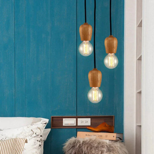 Wood Kitchen Pendant Light Lustre Modern Nordic Living Dining Room Luminaire Loft Hanging Fixture