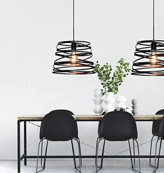 Iron Spiral Pendant Light Black / White Spring Kitchen Island Suspension Lamp Dining Room