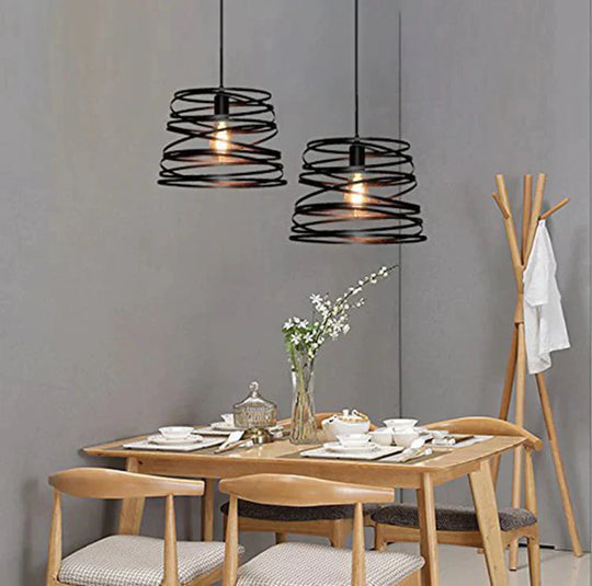 Iron Spiral Pendant Light Black / White Spring Kitchen Island Suspension Lamp Dining Room