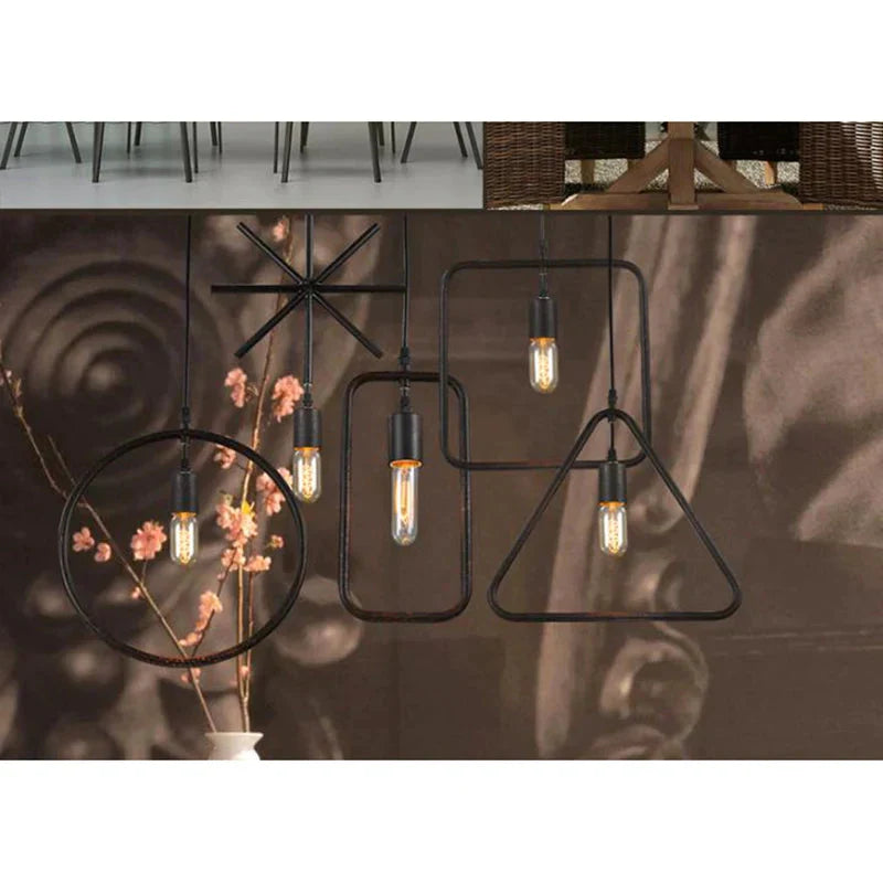 Simple Industrial Metal Structure Lamp Pendant Light For Dining Study Kitchen Island Living Room