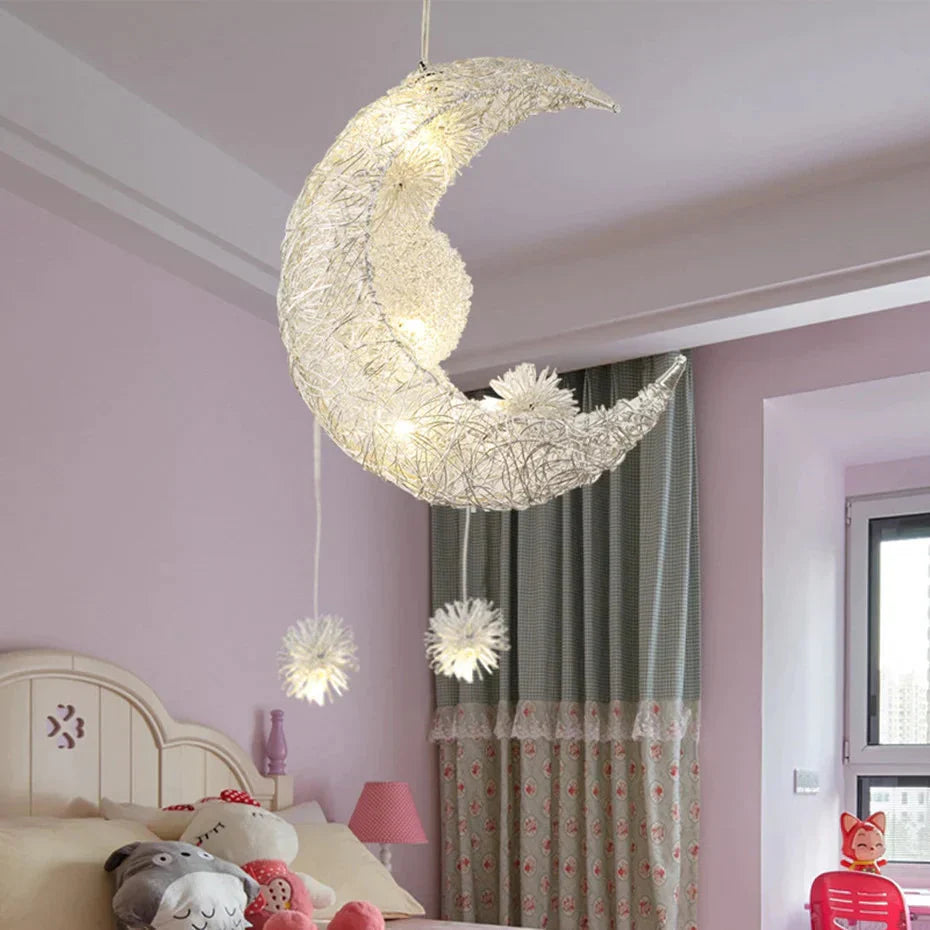 Modern Led Pendant Light For Living Room Bedroom Dining Room Hanging Lamp Moon Star Children