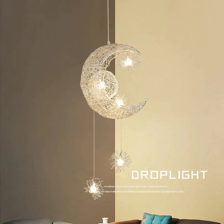 Modern Led Pendant Light For Living Room Bedroom Dining Room Hanging Lamp Moon Star Children