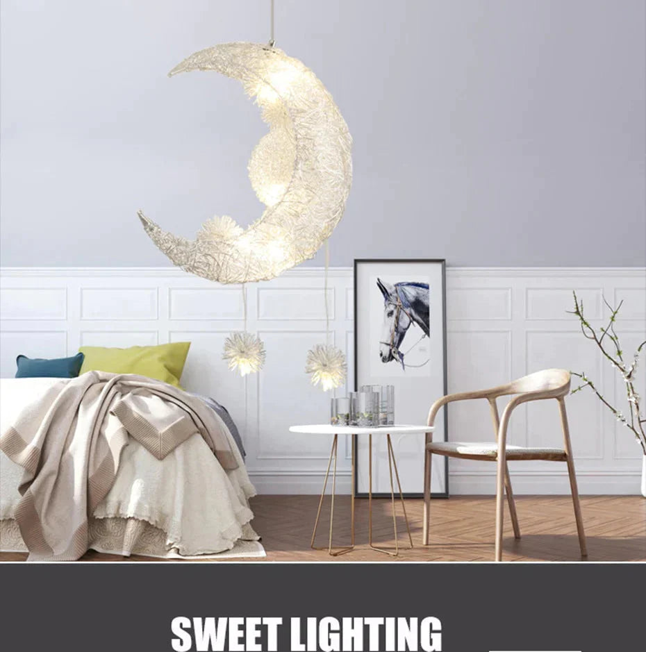 Modern Led Pendant Light For Living Room Bedroom Dining Room Hanging Lamp Moon Star Children