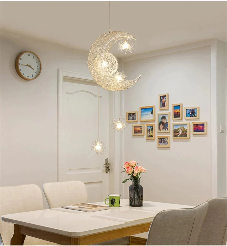 Modern Led Pendant Light For Living Room Bedroom Dining Room Hanging Lamp Moon Star Children