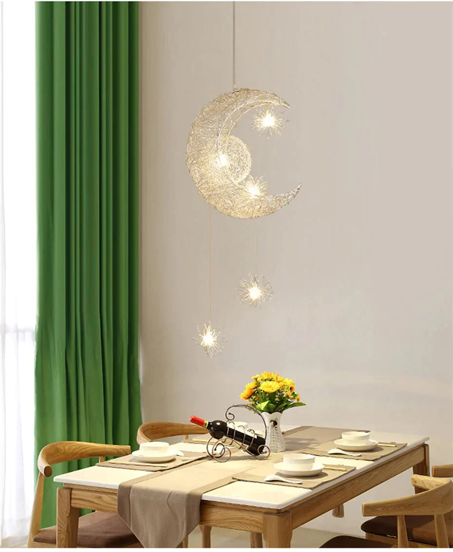 Modern Led Pendant Light For Living Room Bedroom Dining Room Hanging Lamp Moon Star Children