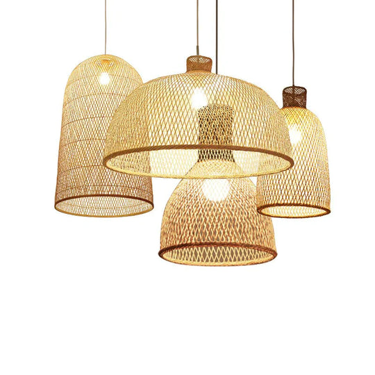 Vintage Bamboo Art Pendant Lights Wood Wicker Chinese Lamp Suspension Home Indoor Dining Room