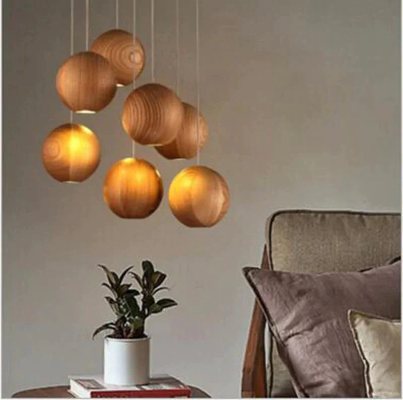 Wood Balls Chandelier Lighting Modern Nordic Creative Pendant Lamp Drop Lights For Loft Room Hotel