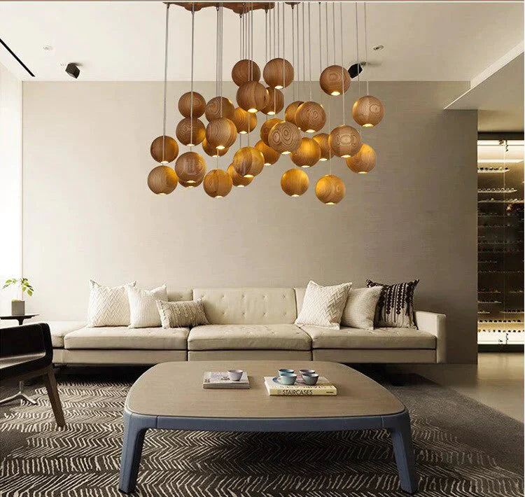 Wood Balls Chandelier Lighting Modern Nordic Creative Pendant Lamp Drop Lights For Loft Room Hotel