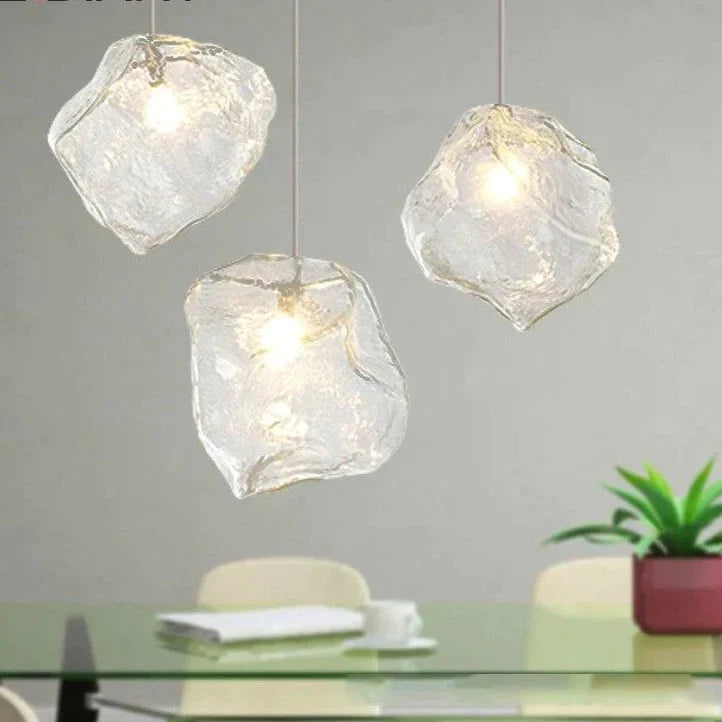 Ice Cube Stone Pendant Light Ripple Glass Lamp Bar Counter E27 Nordic Hanging Kitchen Fixture