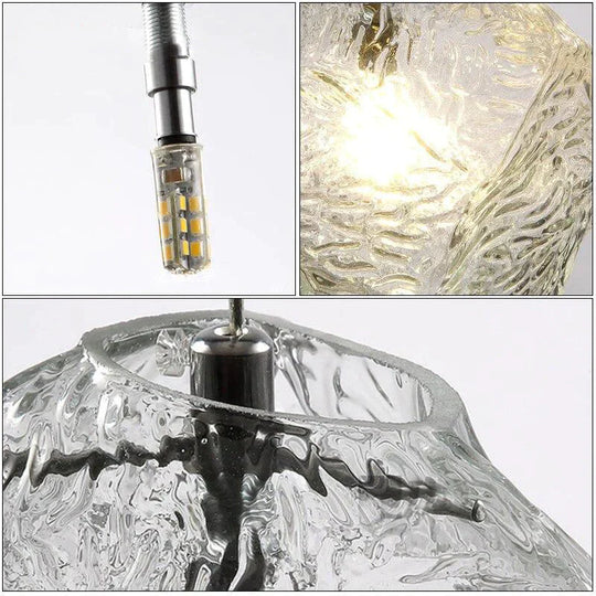 Ice Cube Stone Pendant Light Ripple Glass Lamp Bar Counter E27 Nordic Hanging Kitchen Fixture