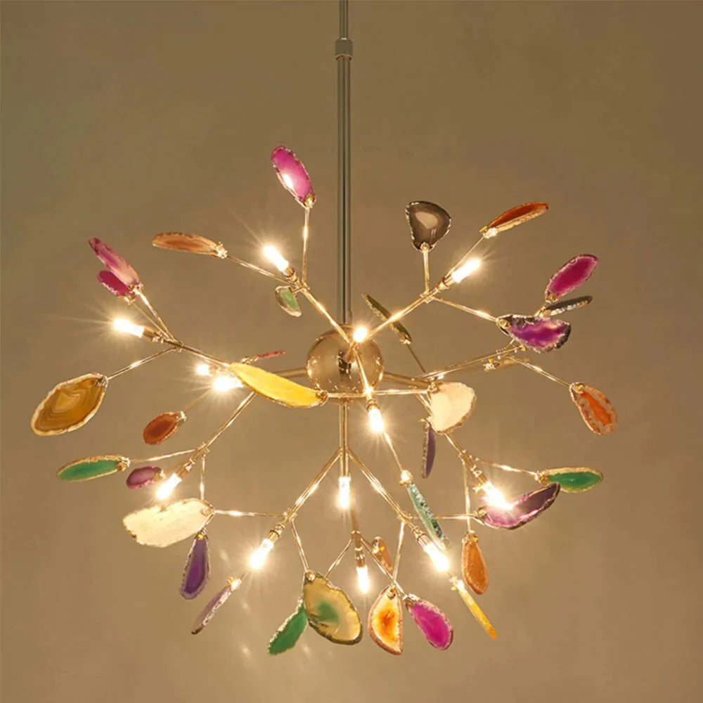 Creative Colorful Agate Firefly Chandelier G4 Luminaria Led Lustre Lighting Lamparas For Dining