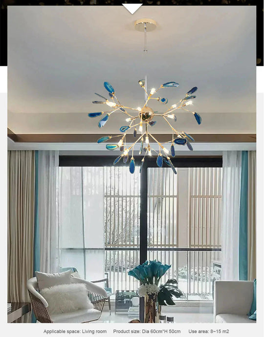 Creative Colorful Agate Firefly Chandelier G4 Luminaria Led Lustre Lighting Lamparas For Dining