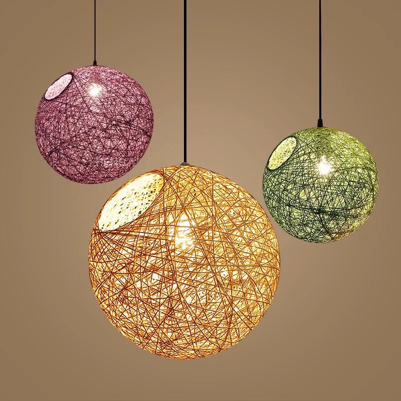 Modern Hand Made Hemp Ball Pendant Lights Living Room Dining Colored Spherical Hanglamp Loft Decor