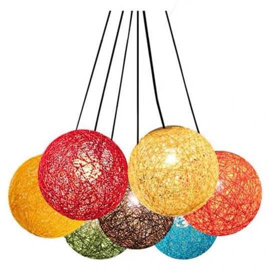 Modern Hand Made Hemp Ball Pendant Lights Living Room Dining Colored Spherical Hanglamp Loft Decor