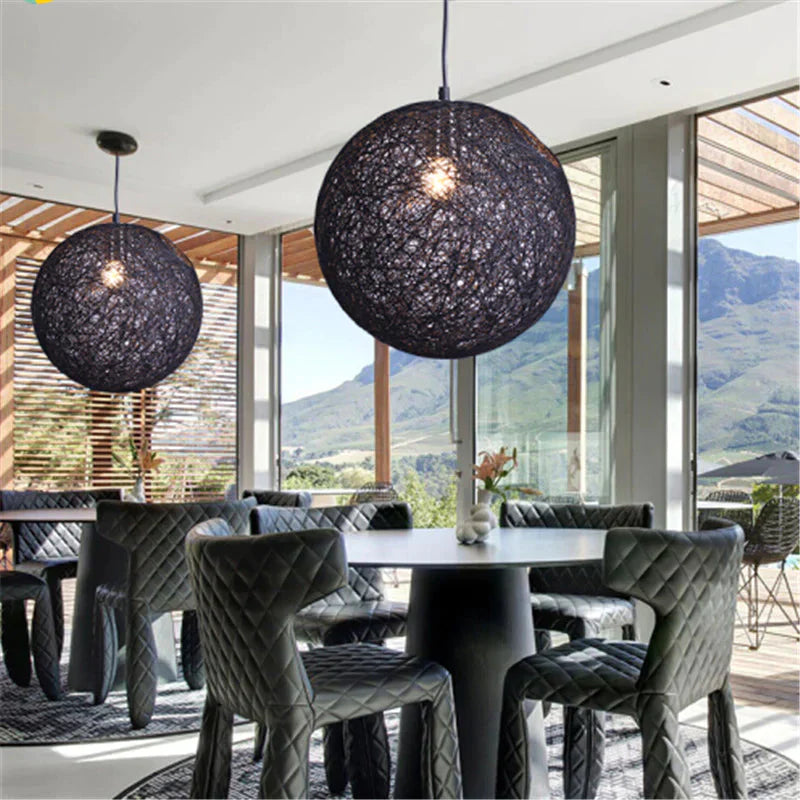 Modern Hand Made Hemp Ball Pendant Lights Living Room Dining Colored Spherical Hanglamp Loft Decor