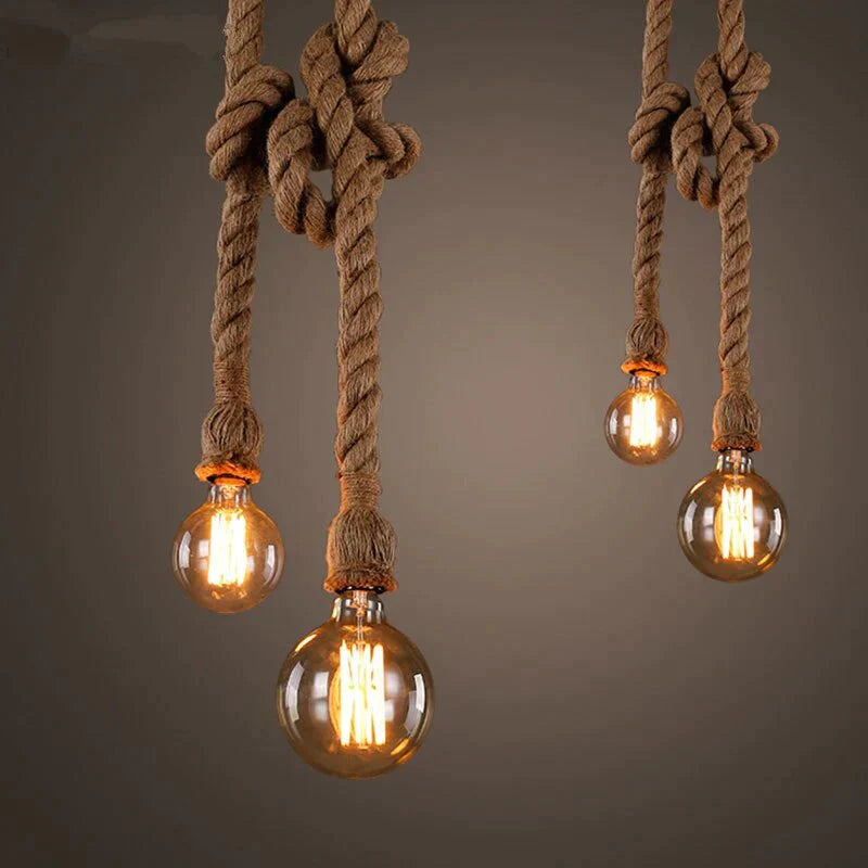 Loft Hemp Rope Pendant Lights Vintage Retro Industrial Hanging Lamp For Living Room Kitchen Home