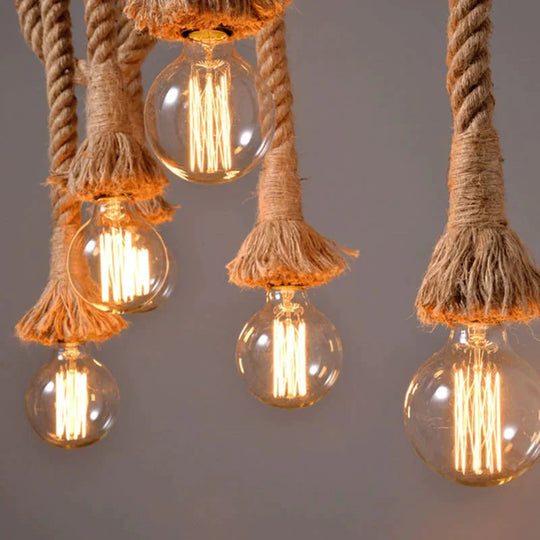 Loft Hemp Rope Pendant Lights Vintage Retro Industrial Hanging Lamp For Living Room Kitchen Home