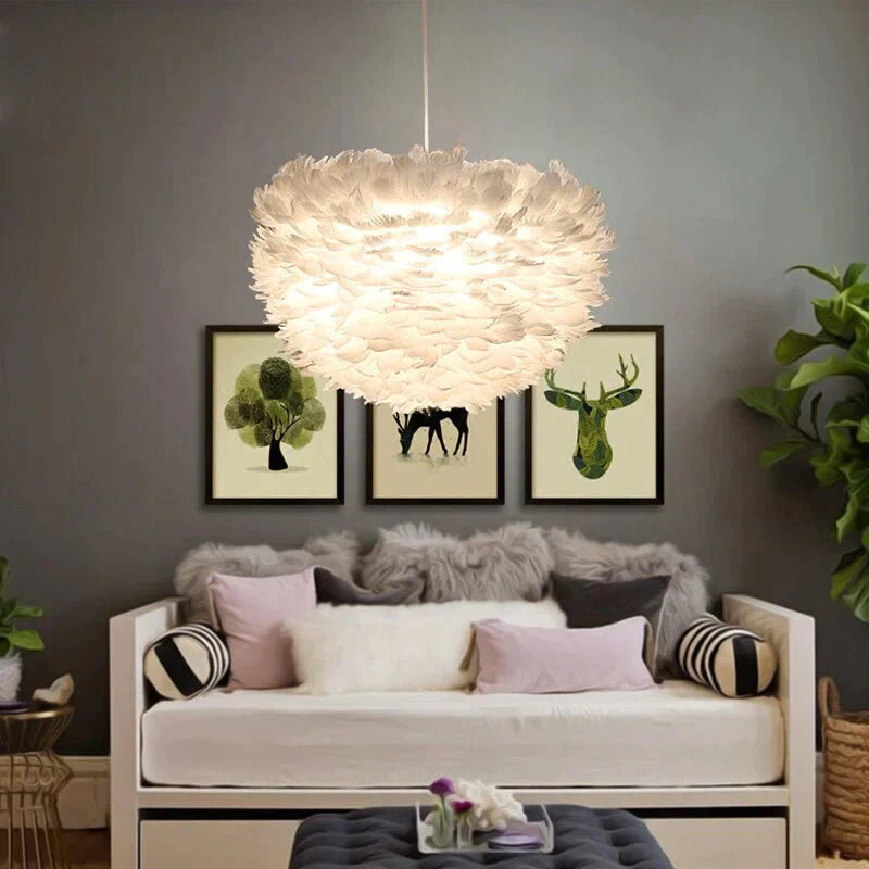 Modern Feather Pendant Lights White Nature Goose Romantic E27 Led Lamps For Home Lighting