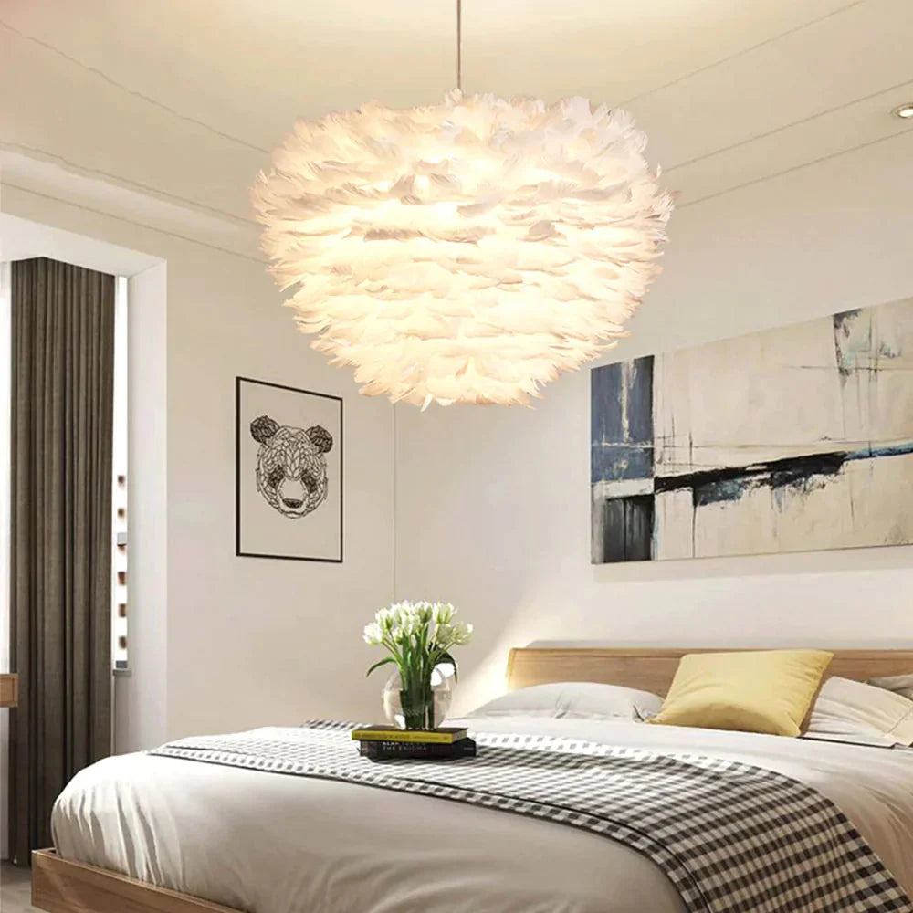 Modern Feather Pendant Lights White Nature Goose Romantic E27 Led Lamps For Home Lighting