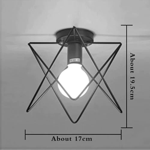 American Vintage Loft Led Ceiling Light Lamp Iron Cage Pyramid Corridor Entrance Balcony Bar