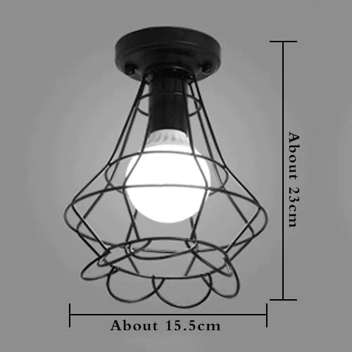 American Vintage Loft Led Ceiling Light Lamp Iron Cage Pyramid Corridor Entrance Balcony Bar