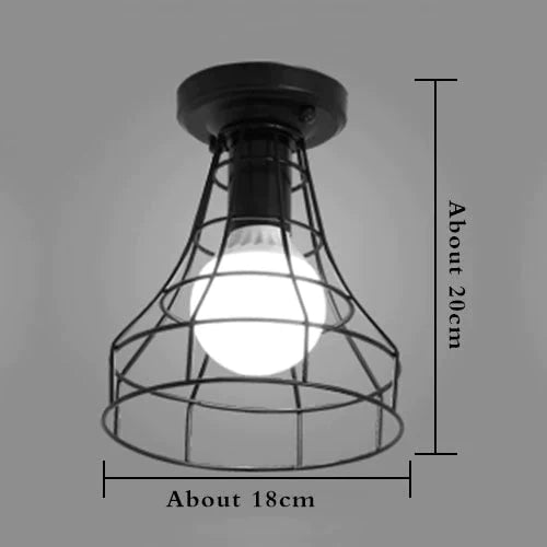 American Vintage Loft Led Ceiling Light Lamp Iron Cage Pyramid Corridor Entrance Balcony Bar