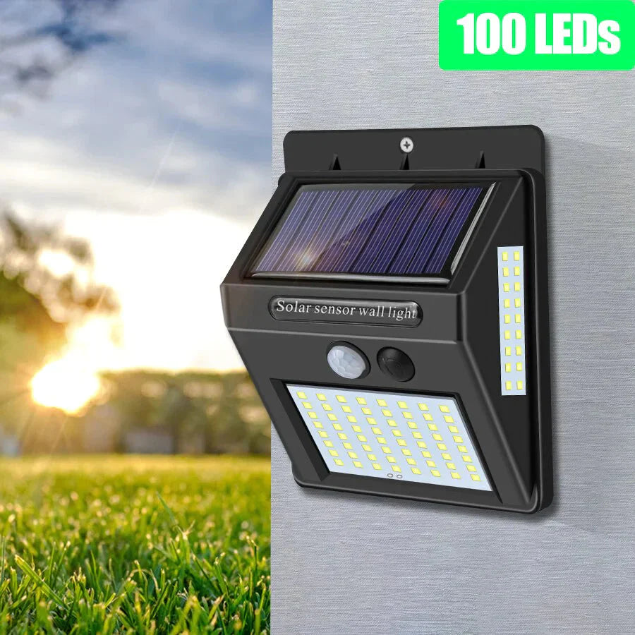 100 Leds Outdoor Solar Wall Lamp Pir Motion Sensor Porch Lights Ip65 Sunlight Powered For Street