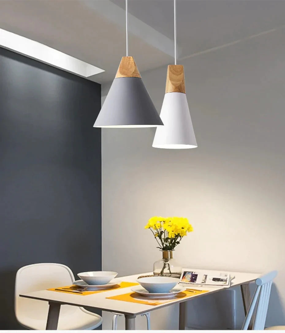 Led Pendant Lights Aluminum Wood Lamps E27 Modern Hang Lamp Kitchen Restaurant Bar Bedroom Living