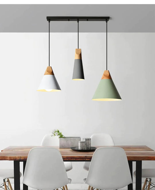 Led Pendant Lights Aluminum Wood Lamps E27 Modern Hang Lamp Kitchen Restaurant Bar Bedroom Living