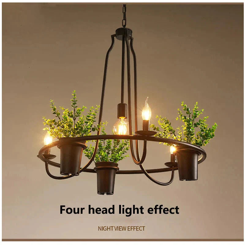 Vintage Lamp Plant Flowerpot 4/7 Head Iron Pendant Lamp Art E14 Light Creative Restaurant Cafe Bar